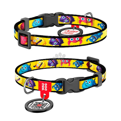 Waudog Collar Furry Monsters L - нашийник с QR код за сигурност 33 / 49 см / 25 мм