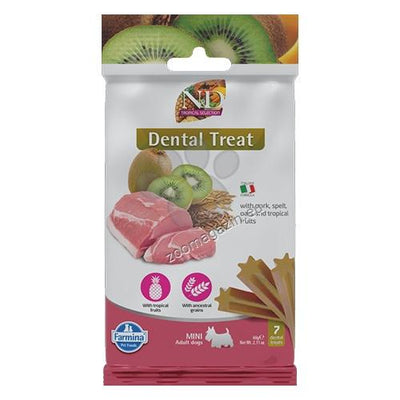 N&D Dog Dental Treat Adult Mini - дентални лакомства за кучета от дребни породи със свинско, спелта, овес и тропически плодове 60 гр