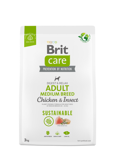 Brit Care Dog Sustainable Adult Medium Breed - храна за кучета от средни породи с пилешко месо и насекоми