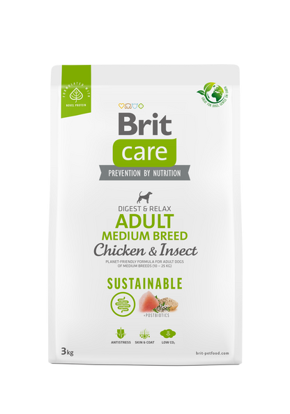 РАЗПРОДАЖБА Brit Care Dog Sustainable Adult Medium Breed - храна за кучета от средни породи с пилешко месо и насекоми