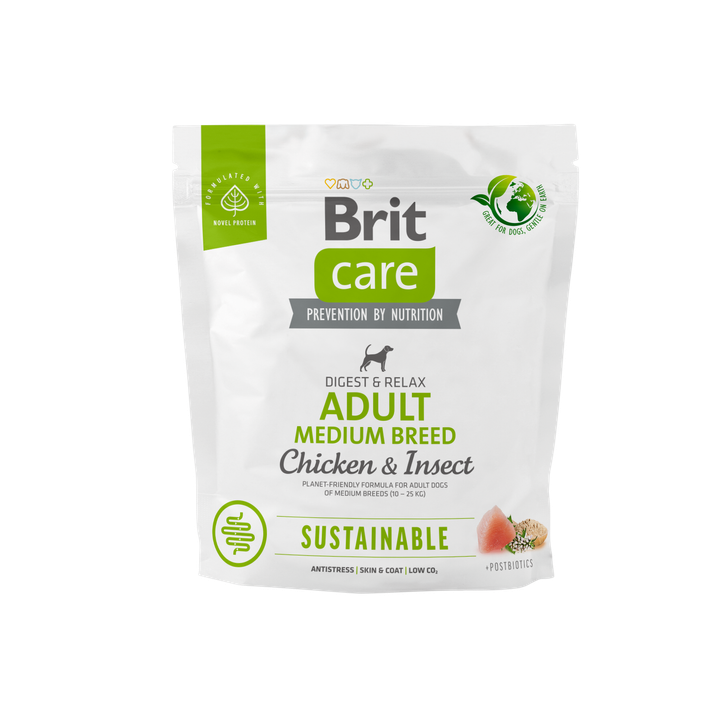 Brit Care Dog Sustainable Adult Medium Breed - храна за кучета от средни породи с пилешко месо и насекоми