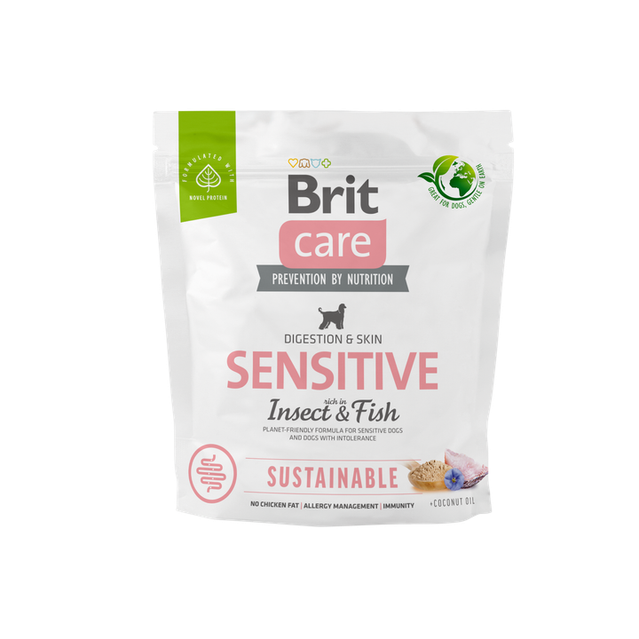 Brit Care Dog Sustainable Sensitive - храна с насекоми и риба за кучета с чувствителна кожа