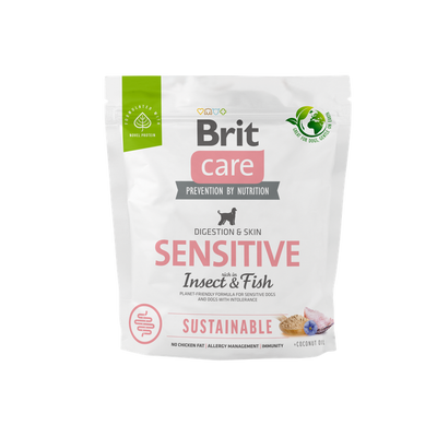 Brit Care Dog Sustainable Sensitive - храна с насекоми и риба за кучета с чувствителна кожа