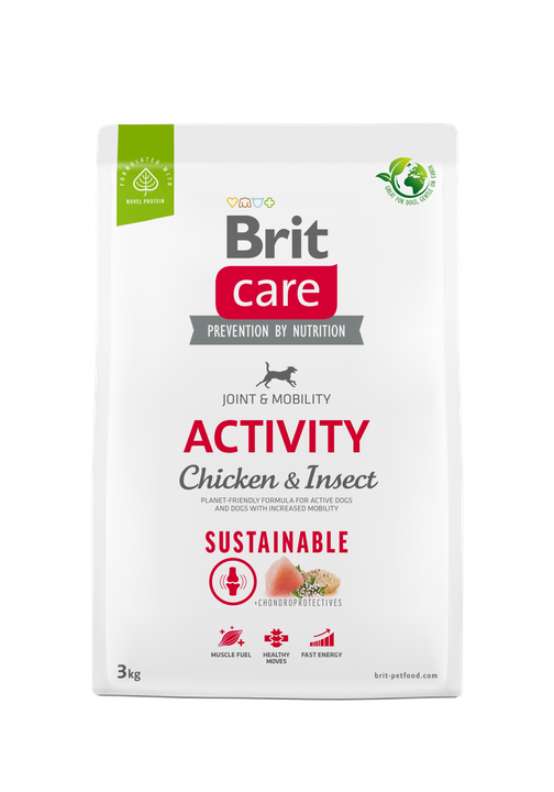Brit Care Dog Sustainable Activity -  храна за кучета и кучета с повишена активност с пилешко месо и насекоми
