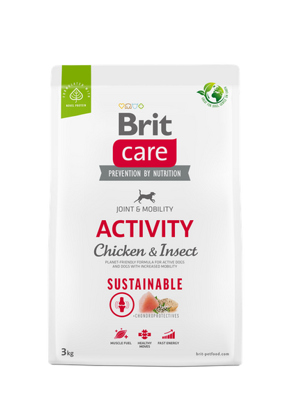Brit Care Dog Sustainable Activity -  храна за кучета и кучета с повишена активност с пилешко месо и насекоми