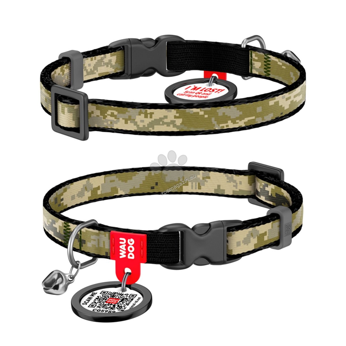 Waudog Collar Military XS - нашийник за котки с QR код за сигурност 20 / 30 см / 10 мм