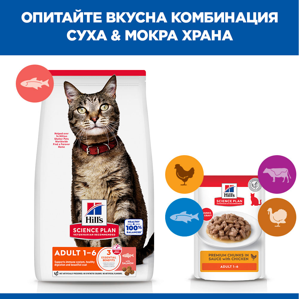 Hills Science Adult Cat Salmon - суха храна за котки със сьомга