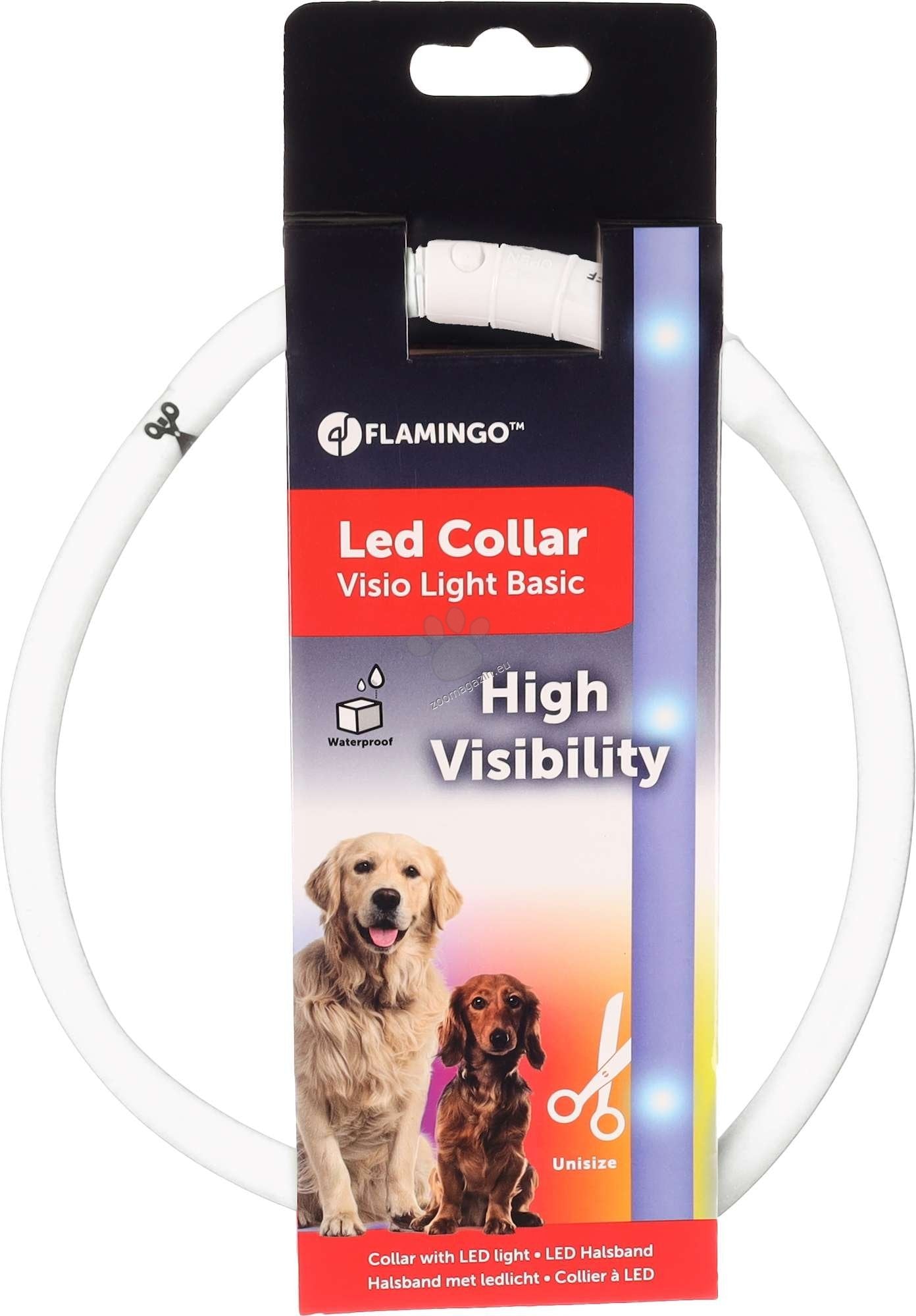 Flamingo Collar Nera Visio White - светещ нашийник 20 - 70 см / 16 мм