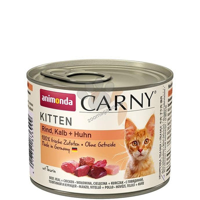 Carny Kitten Beef, Veal and Chicken - консерва за котенца с говеждо, телешко и пилешко месо, стек 12 x 200 гр