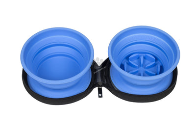 Kiwi Walker Double Travel Bowl with slow feeder - сгъваеми купички за храна и вода   син