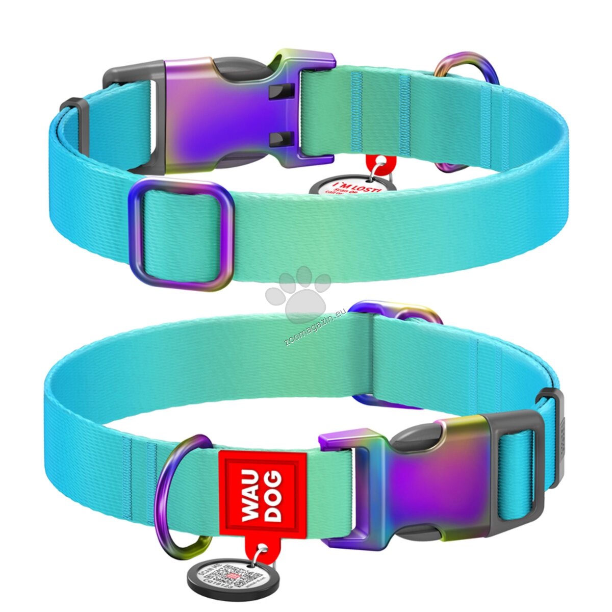 Waudog Collar Gradient Blue XL - нашийник с QR код за сигурност 37 / 58 см / 25 мм