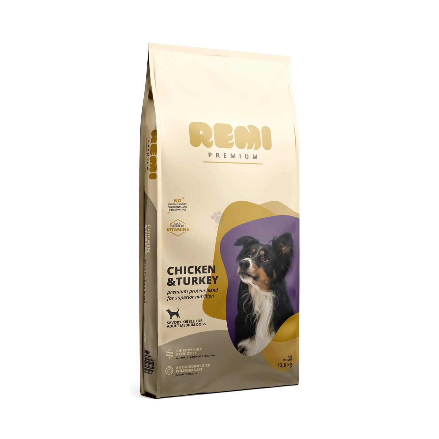 Remi Premium Dog Medium Breed Chicken and Turkey - суха храна за кучета от средни породи с пилешко и пуешко месо 12,5 кг
