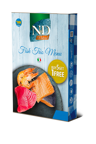 N&D Natural Cat Fish Trio Menu - мокра храна за котки с риба, скариди и сьомга 6 x 70 г