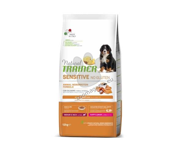РАЗПРОДАЖБА Natural Trainer Sensitive No Gluten Junior Medium/Maxi Salmon - с месо oт сьомга, за кучета средни и големи породи до 12 месеца12 кг.