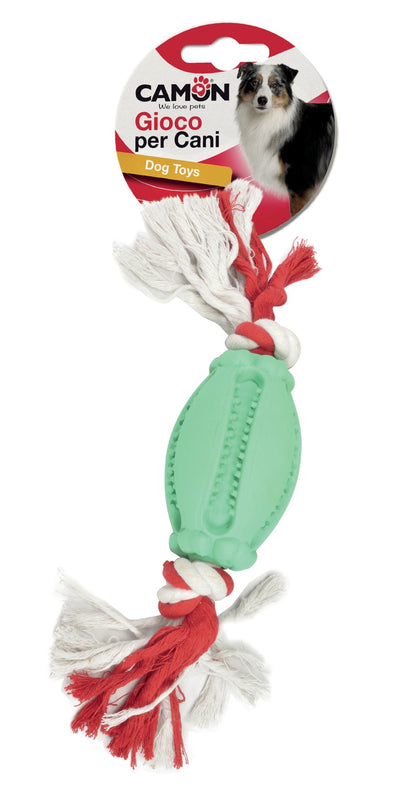 Camon Oval Rubber ball with Rope - гумена играчка с въже 14 см