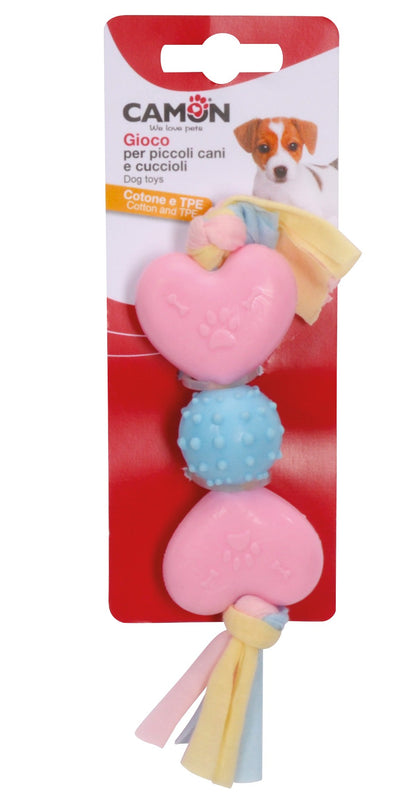 Camon TPE Hearts and Ball with Cotton Ribbon - кучешка играчка 20 см