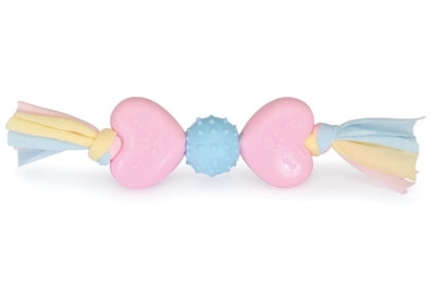 Camon TPE Hearts and Ball with Cotton Ribbon - кучешка играчка 20 см
