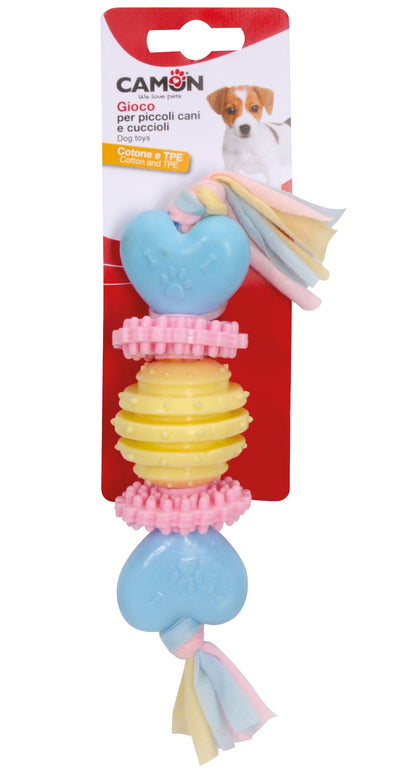 Camon TPE Hearts, Rings and Ball with Cotton Ribbon - кучешка играчка 23 см