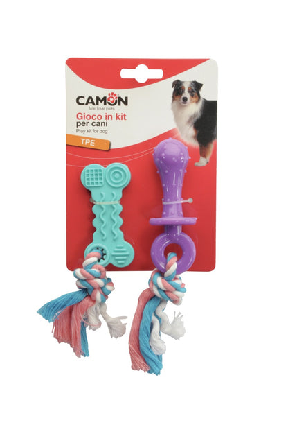 Camon TPE Pacifier and Bone with Rope - играчка за куче 10 см