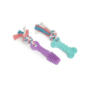Camon TPE Toothbrush and Bone with Rope - играчка за куче 10 см