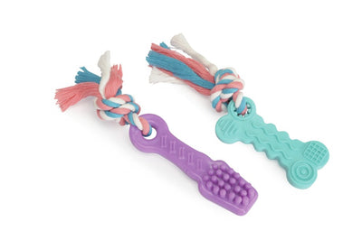 Camon TPE Toothbrush and Bone with Rope - играчка за куче 10 см