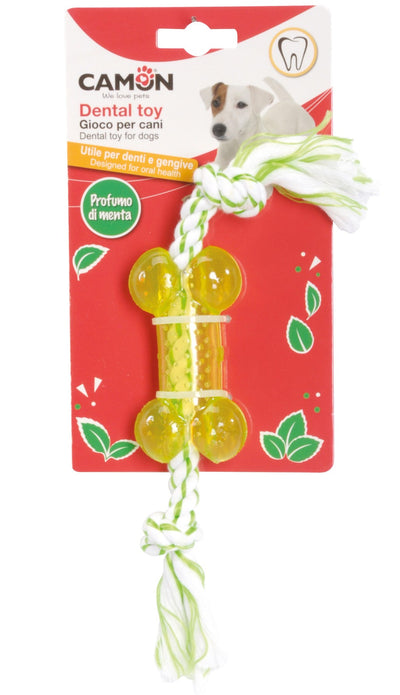 Camon Mint-scented TPR Bone with Cotton Rope - кучешка играчка 8 / 24 см