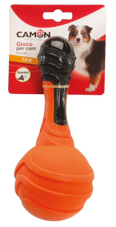 Camon TPR Bicolor Dumbbell with Ball and Squeaker - кучешка играчка 20 см