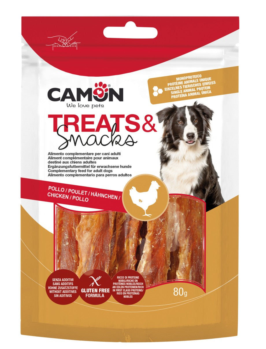 Camon Treats Snack Soft Chicken Strips - деликатесно лакомство със сушено чисто пилешко месо 80 гр
