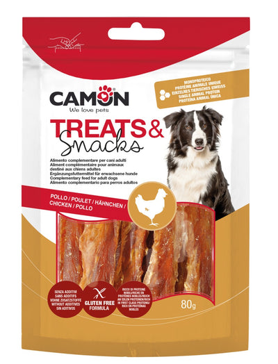 Camon Treats Snack Soft Chicken Strips - деликатесно лакомство със сушено чисто пилешко месо 80 гр