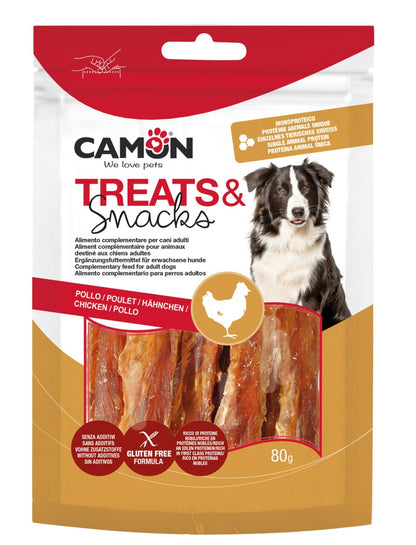 Camon Treats Snack Soft Chicken Strips - деликатесно лакомство със сушено чисто пилешко месо 80 гр