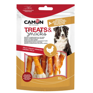 Camon Treats Snack Chicken and Bones - лакомство със сушено чисто пилешко месо върху калциево кокалче 14 броя, 80 гр