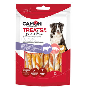 Camon Treats Snacks Twisted Sticks with Chicken - солета от телешка и свинска кожа, увита с пилешко месо 80 гр