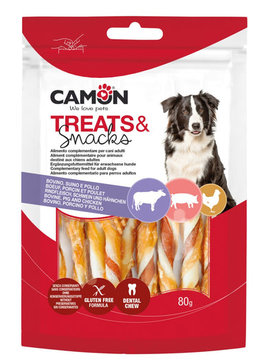 Camon Treats Snacks Twisted Sticks with Chicken - солета от телешка и свинска кожа, увита с пилешко месо 80 гр