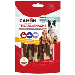 Camon Chew Sticks with Rabbit, Cod and Rawhide - солети със заешко, треска и телешка кожа 100 гр