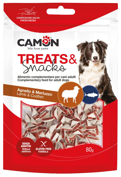 Camon Treats Snacks - меки хапки в формата на триъгълник с агнешко месо и риба 80 гр