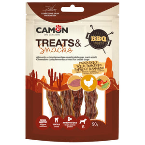 Camon BBQ Party Sweet potato bacon with chicken - лакомство за кучета с пилешко месо и сладък картоф 90 гр