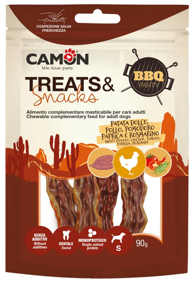 Camon BBQ Party Sweet potato bacon with chicken - лакомство за кучета с пилешко месо и сладък картоф 90 гр