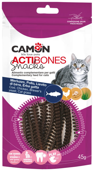 Camon Actibones with Cod and Chicken - дентално лакомство за котка с риба треска и пилешко 45 гр