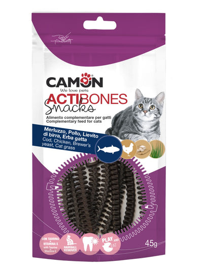 Camon Actibones with Cod and Salmon - дентално лакомство за котка с риба треска и сьомга 45 гр