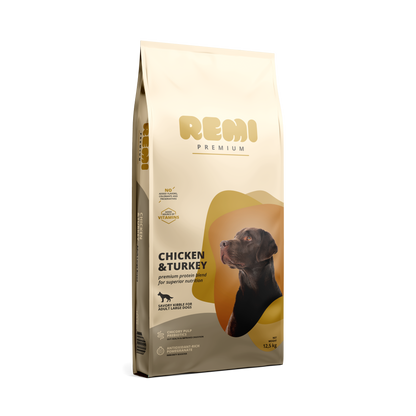 Remi Premium Dog Large Breed Chicken and Turkey - суха храна за кучета от големи породи с пилешко и пуешко месо 12,5 кг