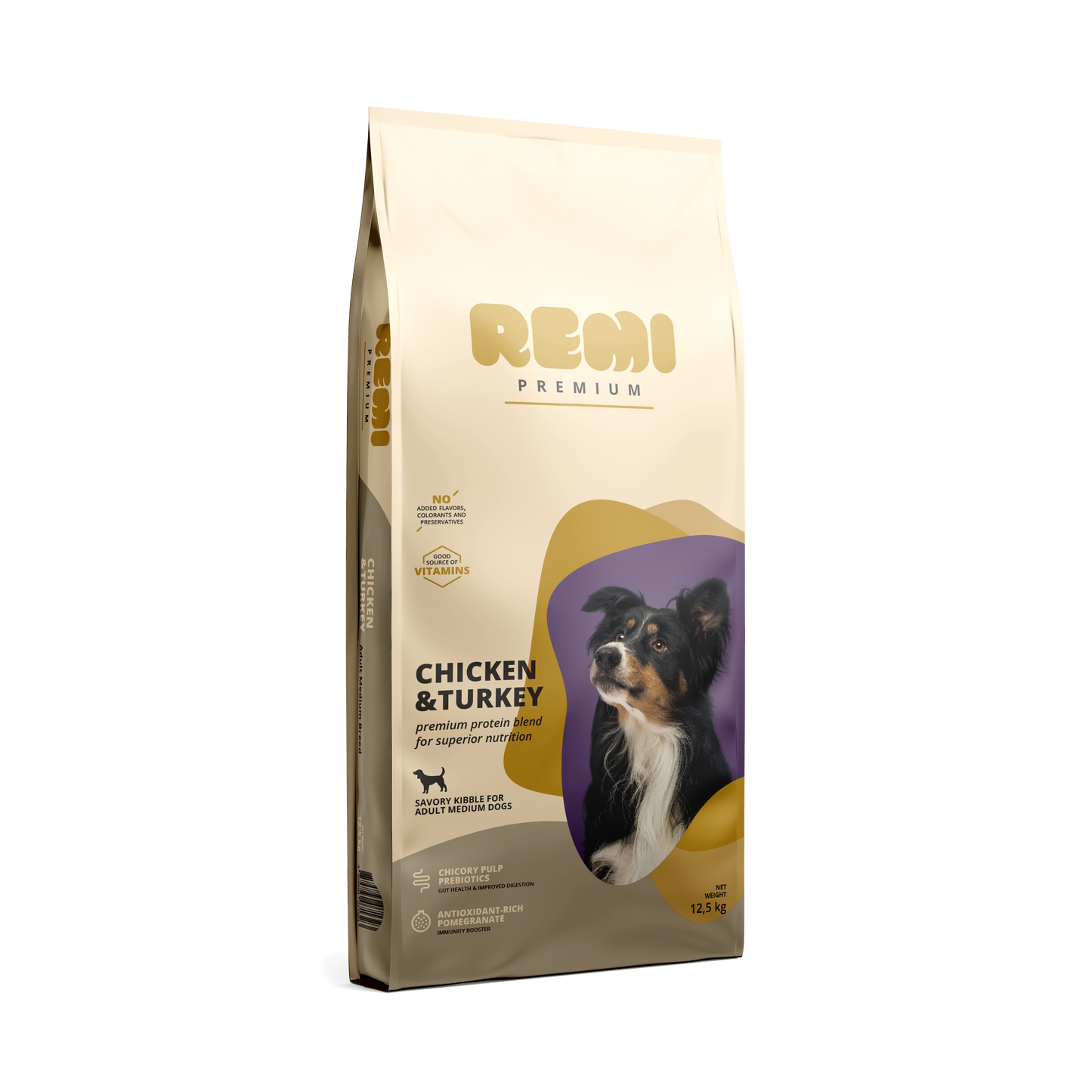 Remi Premium Dog Medium Breed Chicken and Turkey - суха храна за кучета от средни породи с пилешко и пуешко месо