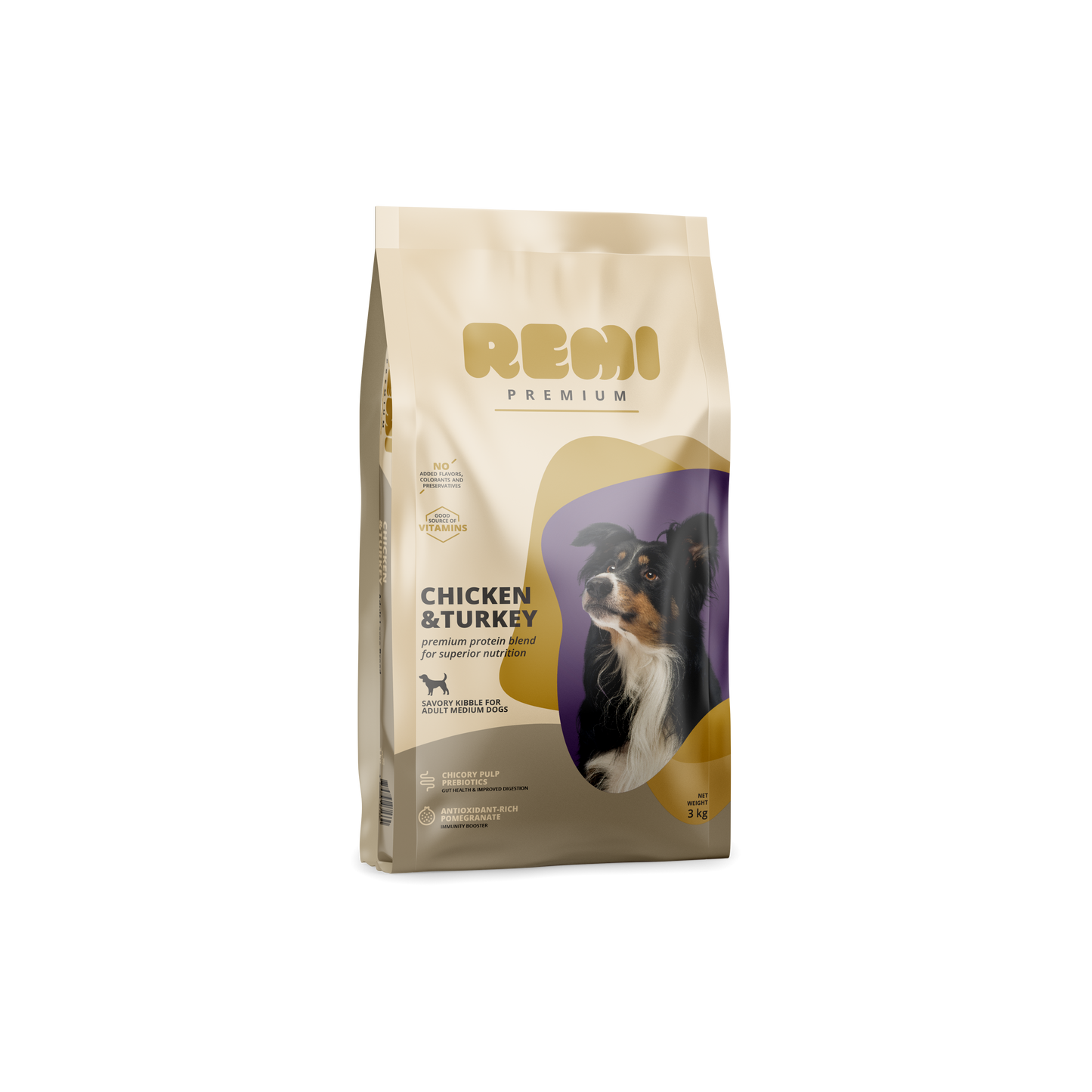 Remi Premium Dog Medium Breed Chicken and Turkey - суха храна за кучета от средни породи с пилешко и пуешко месо
