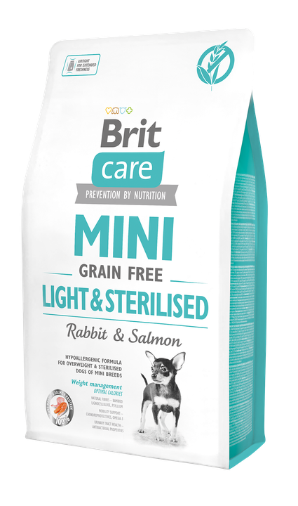 Brit Care Mini Light and Sterilised - със заешко месо и сьомга за кастрирани и кучета от малки породи