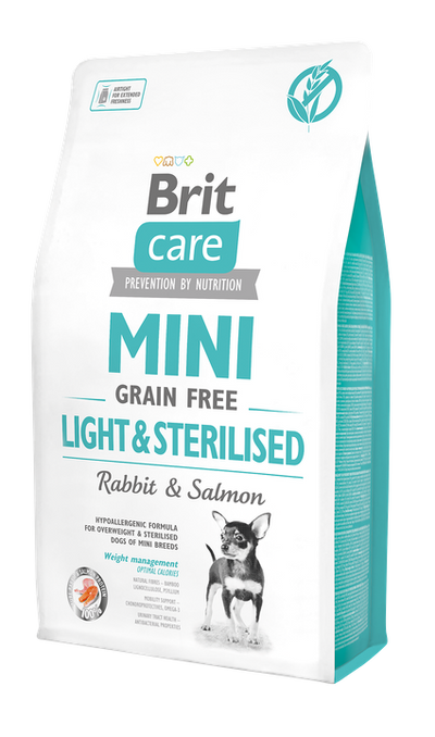 Brit Care Mini Light and Sterilised - със заешко месо и сьомга за кастрирани и кучета от малки породи