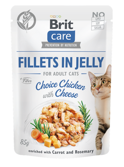 Brit Care Chicken and Cheese - пауч за котки с пилешко филе и сирене в желе 85 гр