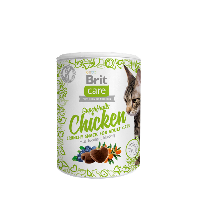 Brit Care Cat Snack Superfruits Chicken - хрупкави лакомства за котки с пиле 100 гр