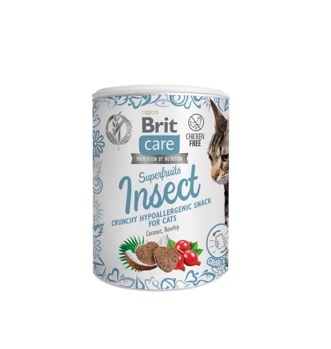Brit Care Cat Snack Superfruits Insect - лакомства за възрастни котки с насекоми и плодове 100 гр