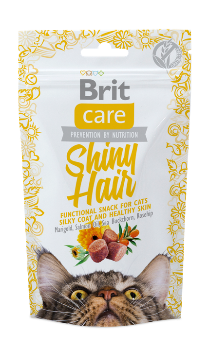 Brit Care Cat Shiny Hair - полувлажни хапки за котка за красива кожа и козина 50 гр