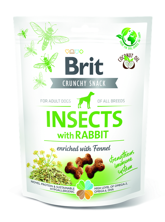 Brit Care Crunchy Cracker Insects with Rabbit and Fennel - лакомство за кучета с насекоми, заешко и копър за подсилване на имунната система 200 гр