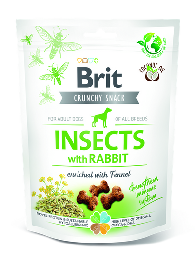 Brit Care Crunchy Cracker Insects with Rabbit and Fennel - лакомство за кучета с насекоми, заешко и копър за подсилване на имунната система 200 гр